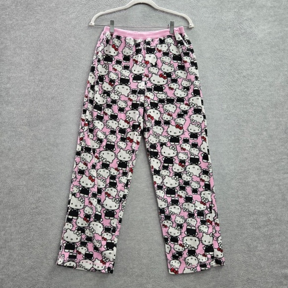 Hello Kitty Women Sleepwear Medium Pink Fleece Pajama Pants Logo All Over Print